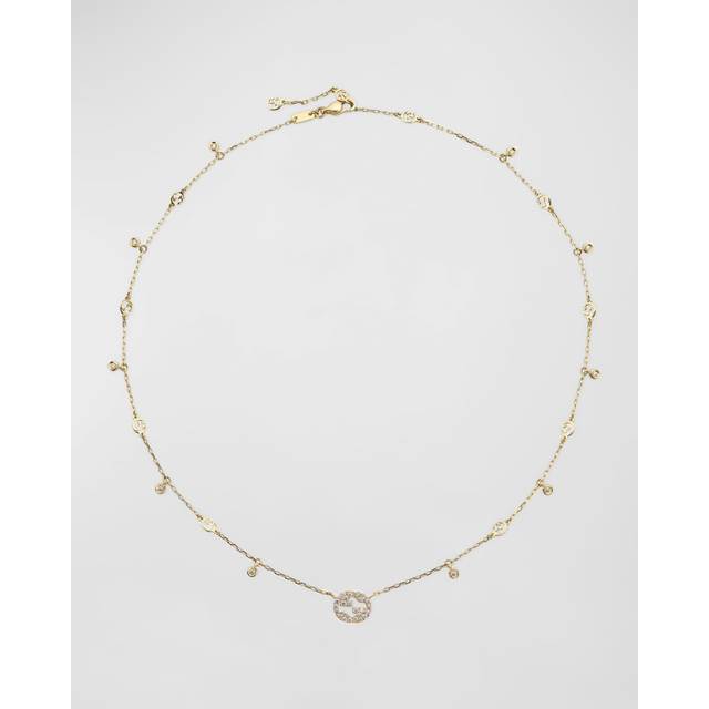 Gucci Womens White Gold Interlocked G 18ct White-gold and 0.27ct Diamond Charm Necklace 45cm - WHITE GOLD