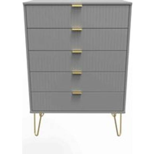 Welcome Furniture Ready Assembled Linear 5 Drawer Chest In Dusk Grey, Grey