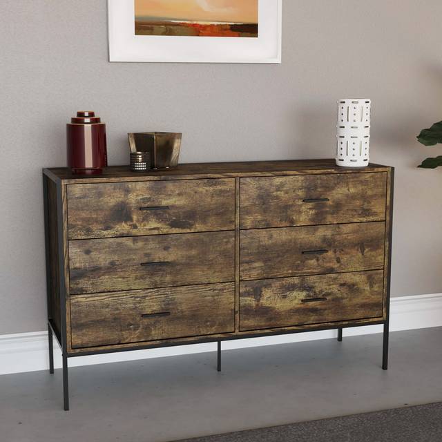 Vida Designs Brooklyn 6 Drawer Dark Wood Chest of Drawers - Brown - 6 Drawers