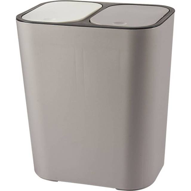 Trash Can Rectangle Plastic Push-Button Dual Compartment 12 Liter Recycling Waste Bin Garbage Can-Grey