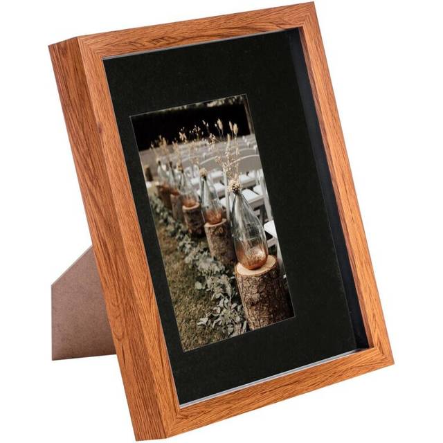 8" x 10" Dark Wood 3D Box Photo Frame - with 4" x 6" Mount - Black Mount