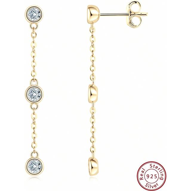 XUJIA 1pair 925 Sterling Silver Moissanite Earrings, 3mm Round Moissanite Stud Earrings, Fashion Chain Earrings For Women, Jewelry Gift With GRA Certificate