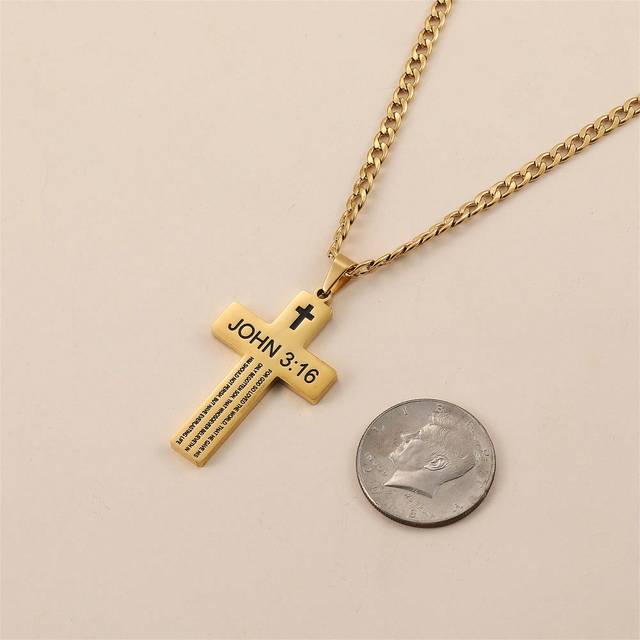 SHEIN 1Pc Inspirational Bible Verse Scripture Golden Cross Necklace For Men Lord&#39;s Prayer Cross Necklaces For Boy With Scripture Faith 22 Inch  Chain Gifts