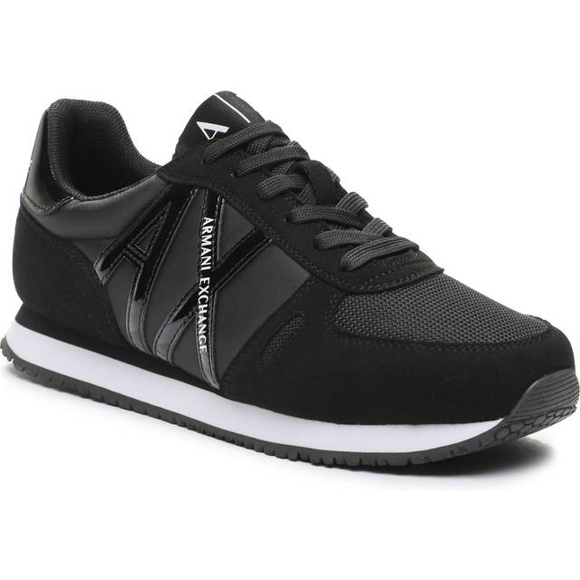 Armani Exchange Dam glansig svart logotyp, mikrofiber mocka inlägg sneakers, Schwarz, 35 EU