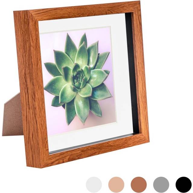 8" x 8" Dark Wood 3D Box Photo Frame - with 6" x 6" Mount - White Mount