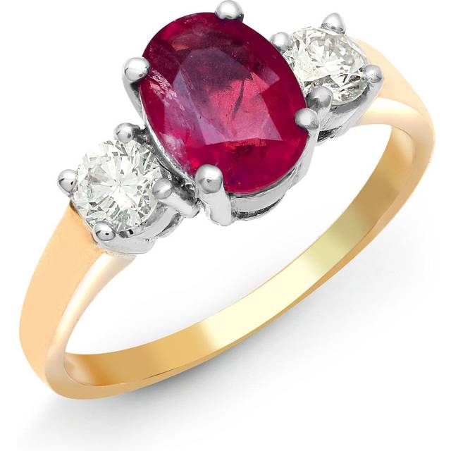 18ct Gold Diamond Red Ruby Trilogy Engagement Ring 8mm - 18R568 - S