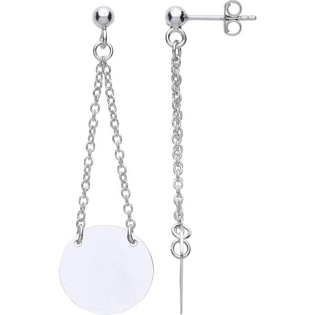 Jewelco London Ladies Sterling Silver Disc Ball & Chain Stud Drop Earrings - GVE763