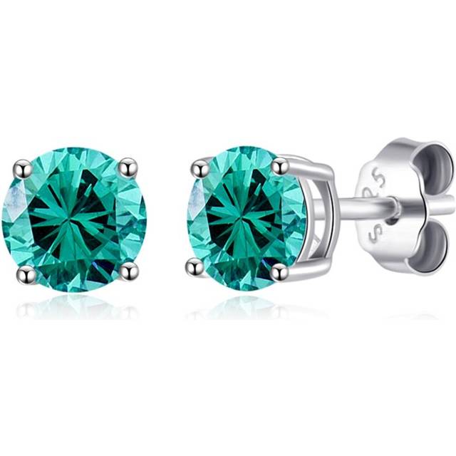 Sterling Silver December (Blue Topaz) Birthstone Earrings Created with Zircondia Crystals