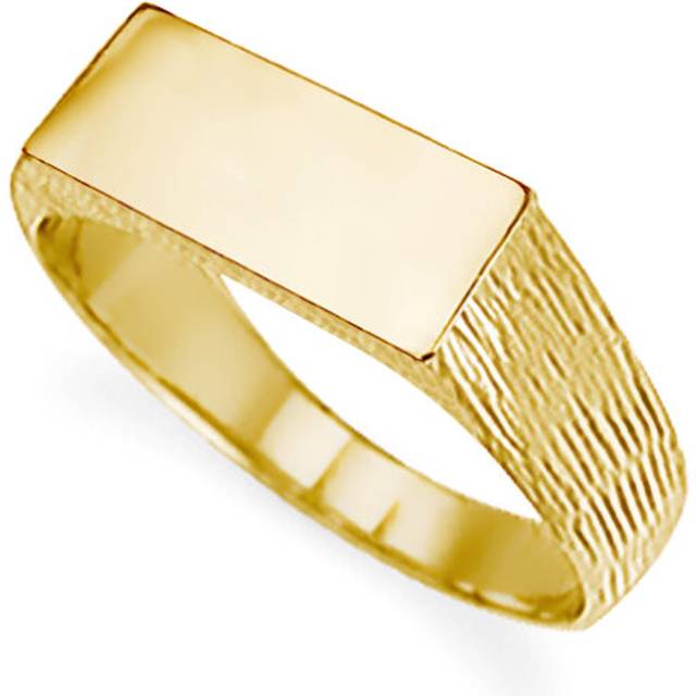 (O) Jewelco London Unisex Solid 9ct Gold Engravable Barked Initial Blank Plate Signet Ring - JIR004