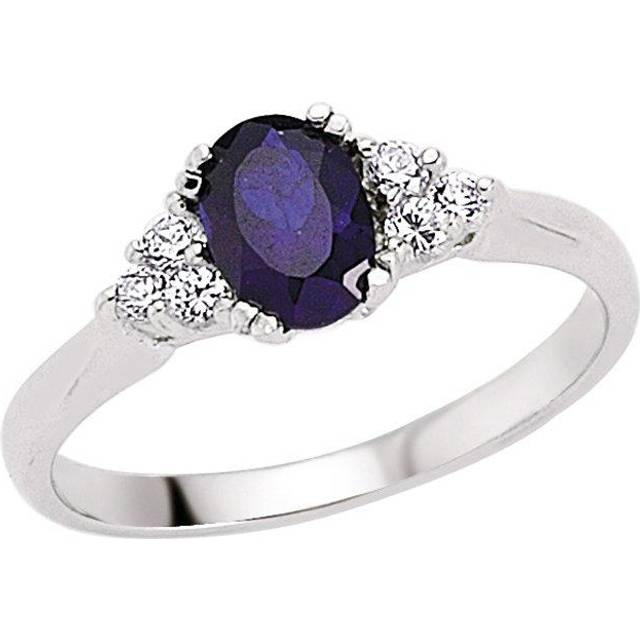 (O) Jewelco London Ladies Rhodium Plated Sterling Silver Blue Oval Cubic Zirconia Solitaire Engagement Ring