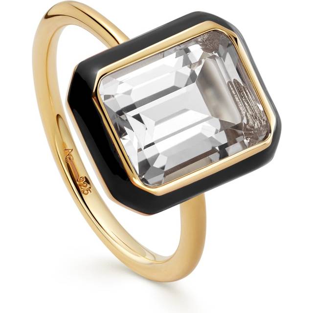 Gold Flare White Topaz Emerald Cut Cocktail Ring