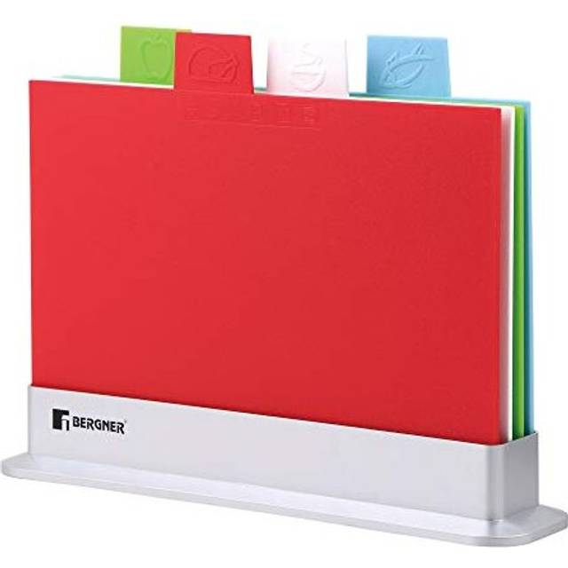 Bergner Colour Coded 4 Chopping Board Kitchen Set with Holder