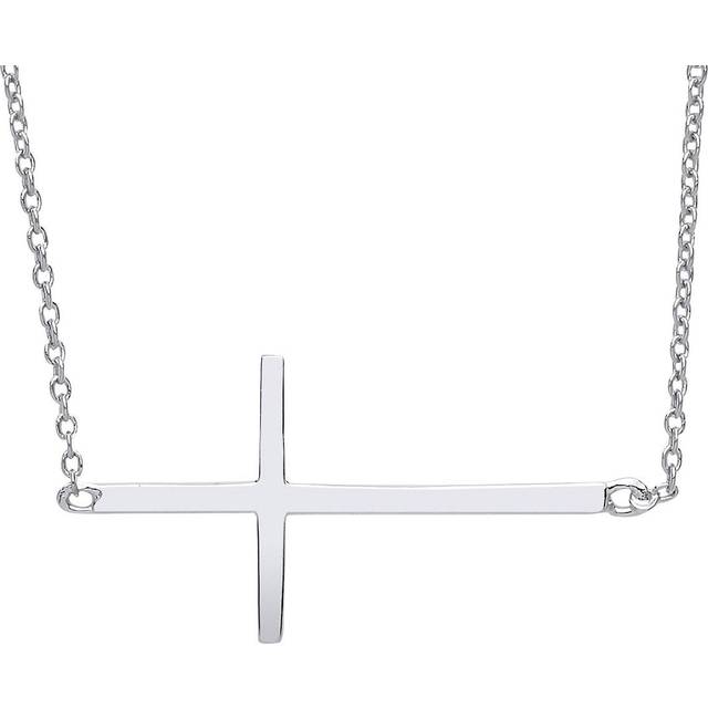 Jewelco London Ladies Sterling Silver Horizontal Sideways Fallen Cross Pendant Necklace 16 + 2 inch - GVK169