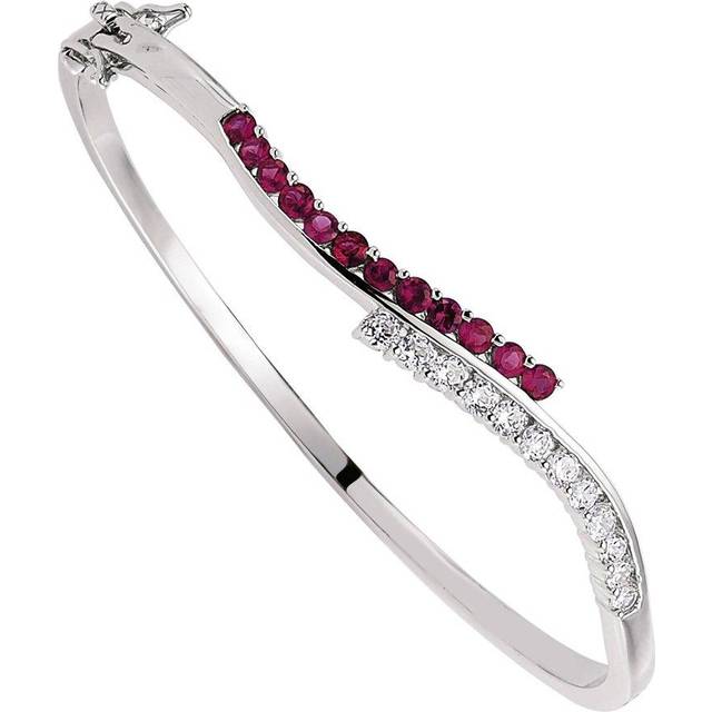 Jewelco London Ladies Sterling Silver Ruby-Red Cubic Zirconia Eternity Wave Bangle Bracelet - GVG049RU