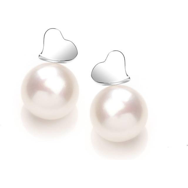 Jewelco London Ladies Sterling Silver Freshwater Cultured Pearl Full Moon Love Heart Drop Earrings 9mm - GVE921