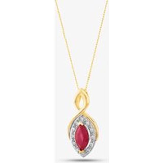 9ct Yellow Gold Marquise-Cut Ruby and Diamond Pendant P3704-10 RUBY - Red
