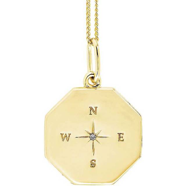 The Love Collection Gold Plated Sterling Silver Compass Octagon Pendant Necklace, Gold, Women