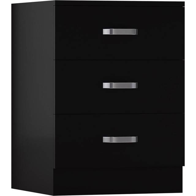 FWStyle Large 3 Drawer Matt Black Bedside Table Nightstand Chest Of Drawers - One Size