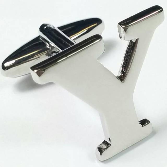 (Letter Y) Mix And Match Silver Alphabet Letter Cufflinks Sold Individually So You Can Choose Custom Letters - Please Purchase 2 Cufflinks To Complete