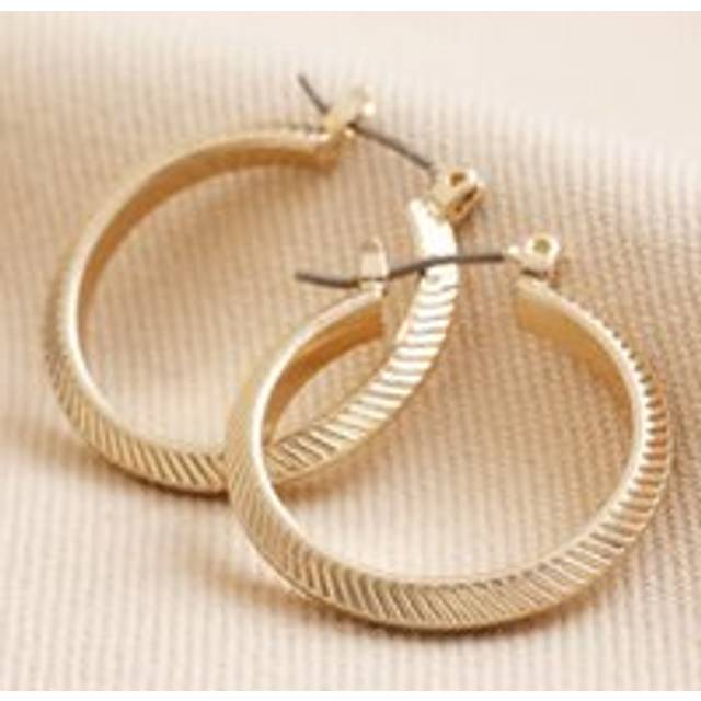 Herringbone Edge Hoop Earrings in Gold - gold - one size