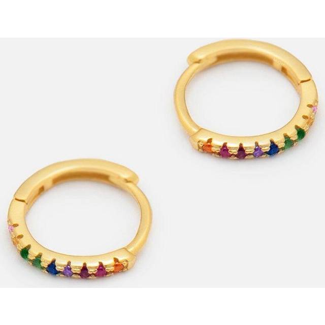 Womens 18k Gold Small Hoop Earrings With Colourful Stones - Metallics - One Size