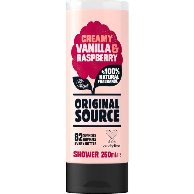 Vanilla & Raspberry Shower Gel, 100 Percent Natural Fragrance, Vegan, Cruelty Free, Paraben Free, Bulk Buy, Pack of 6 x 250 ml