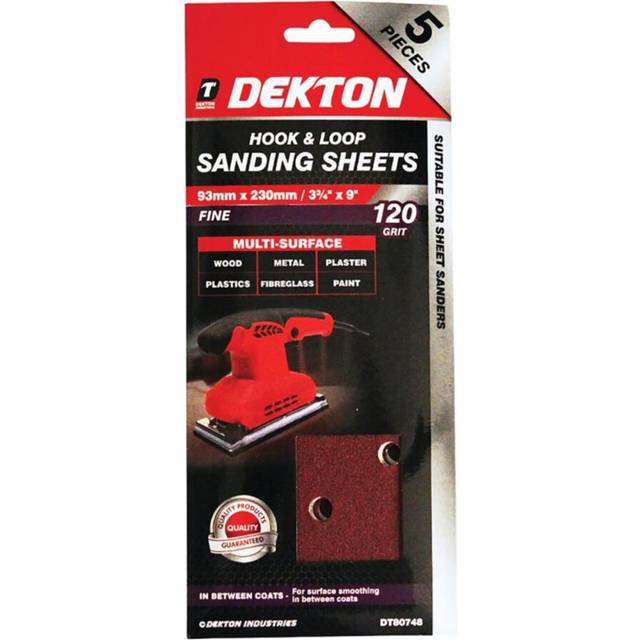 Dekton - 5pc 93 x 230mm Velcro Hook & Loop 1/3 Sanding Pads Sheets 120 Grit