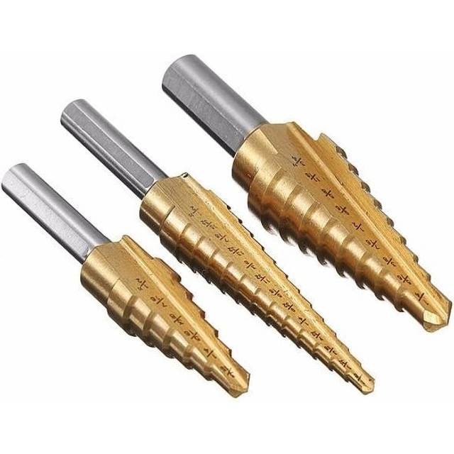 3pcs HSS Titanium Coated Step Drill Bit 1/8 to 3/4 Inch Hole Cutter