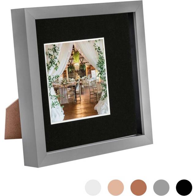 8" x 8" Grey 3D Box Photo Frame - with 4" x 4" Mount - Black Mount