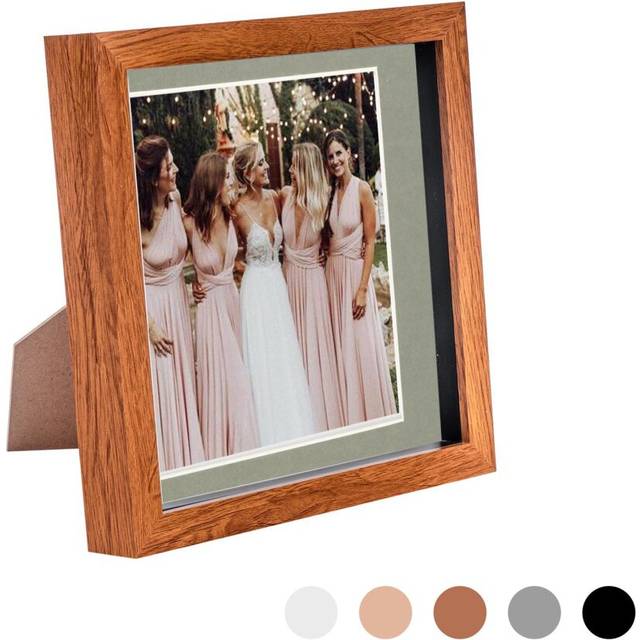 8" x 8" Dark Wood 3D Box Photo Frame - with 6" x 6" Mount - Grey Mount