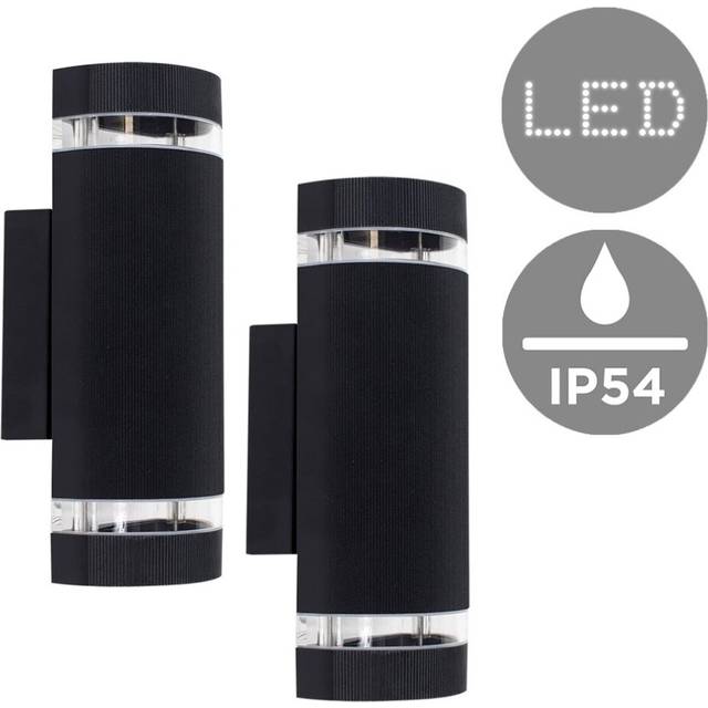 Ryston Pair of Aluminium Curved Outdoor IP54 Rated Black Ribbed Glass Shade Wall Light Fittings