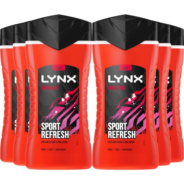 Lynx Recharge 12-H Refreshing Shower Gel Body Wash for Men, 3x225ml