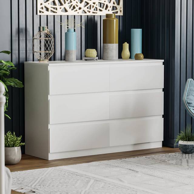 Vida Designs Denver 6 Drawer Chest of Drawers Bedroom Storage White