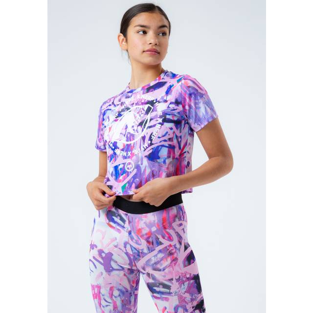 hype x nerf purple graffiti girls crop t-shirt