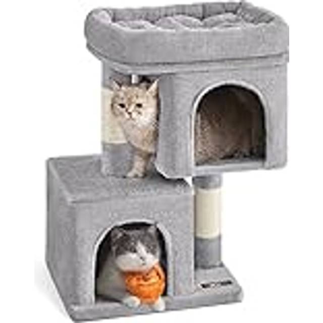 Cat Tree with 2 Cat Caves, Light Grey / 40 x 30 x 67 cm
