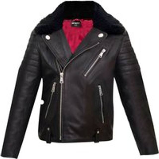 Infinity Junior Childrens Unisex Kids Jackets Boys 100% Leather Detachable Collar Biker (3-13 Years) - Black - Size 4-5Y