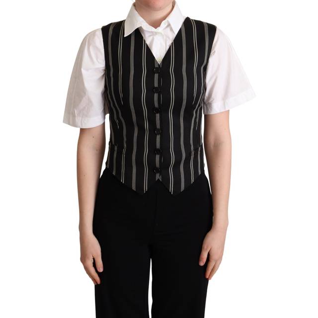 Dolce & Gabbana Black Striped Leopard Print Waistcoat Vest - IT40|S