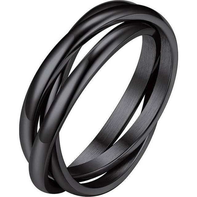 18K Plated Interlocked Rolling Fidget Ring for Anxiety for Women and Men, Stainless Steel/Tricolor/Rainbow/Rose Gold/Black/Gold Stacking Ringï¼7ï¼