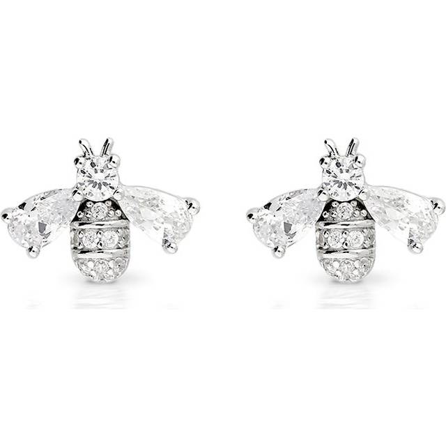 John Greed Tempest Meadow Silver CZ Bee Stud Earrings For Women - silver