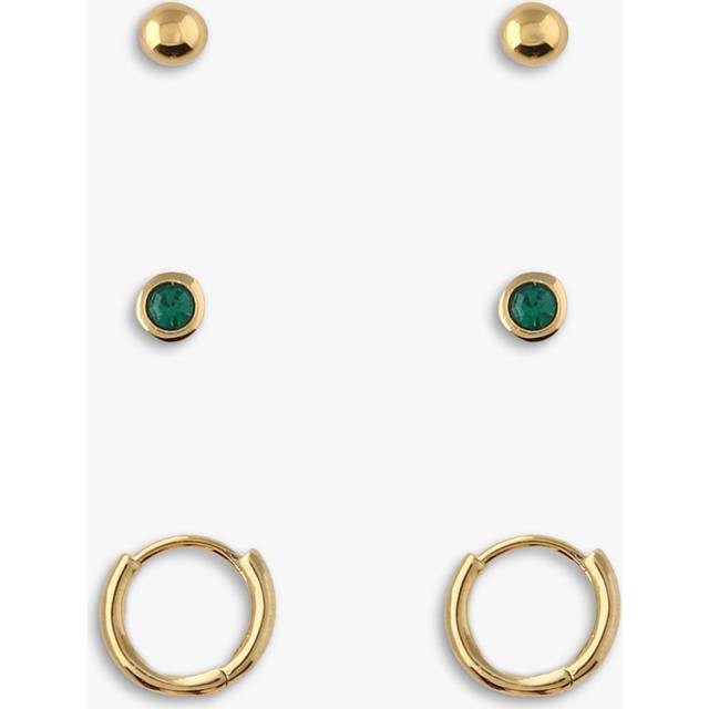Orelia Swarovski Emerald Stud & Hoop Earrings, Pack of 3, Pale Gold