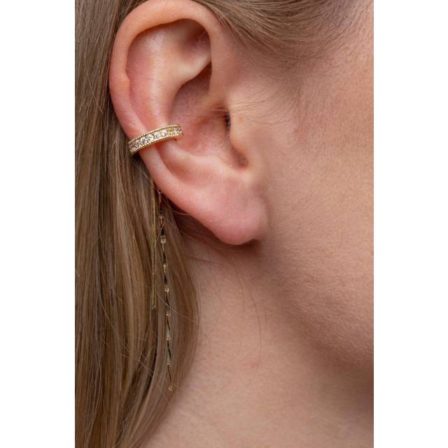 The Colourful Aura Long C Shape Non Piercing Cartilage Climber Ear Cuffs In Gold - One Size