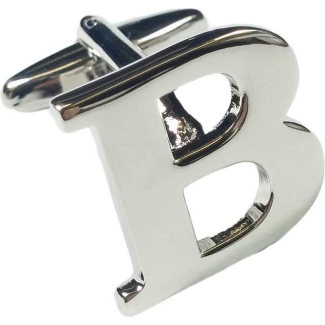(Letter B) Mix And Match Silver Alphabet Letter Cufflinks Sold Individually So You Can Choose Custom Letters - Please Purchase 2 Cufflinks To Complete