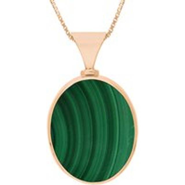 18ct Rose Gold Whitby Jet Malachite Hallmark Double Sided Oval Necklace - Gold