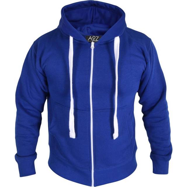 (L, Royal Blue) Mens Plain Zipper Hooded Sweatshirt For Adults