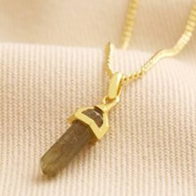 Labradorite Crystal Point Pendant Necklace in Gold - gold/grey - one size