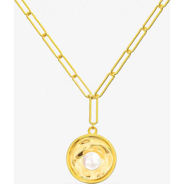 Womens 18k Gold Link Chain Necklace With Pearl Coin - Metallics - One Size