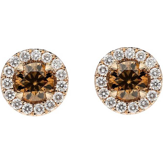 18ct Rose Gold Brown and White Diamond Round Cluster Stud Earrings