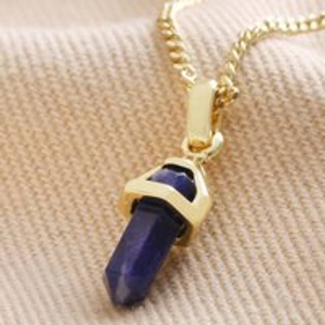 Sodalite Crystal Point Pendant Necklace in Gold - gold/navy - one size
