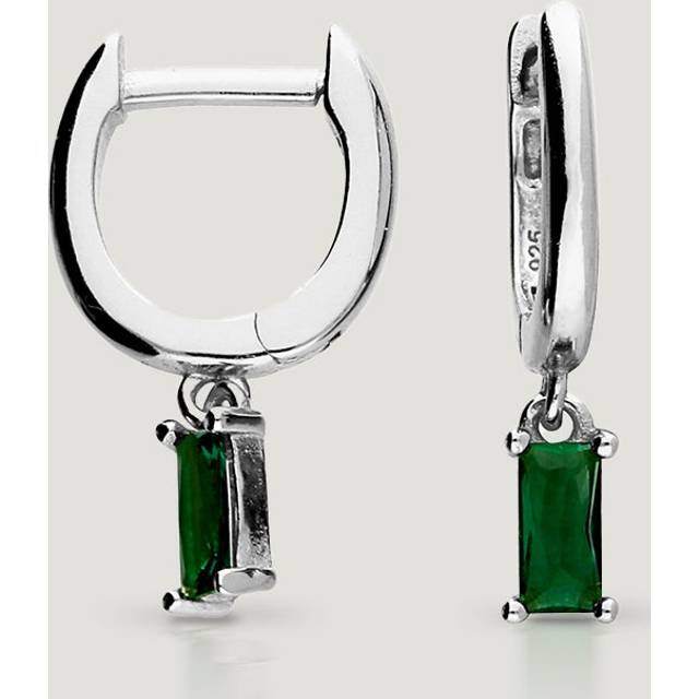 John Greed CANDY Cane Silver Emerald Green Stone Drop Huggie Hoop Earrings For Women - green/silver