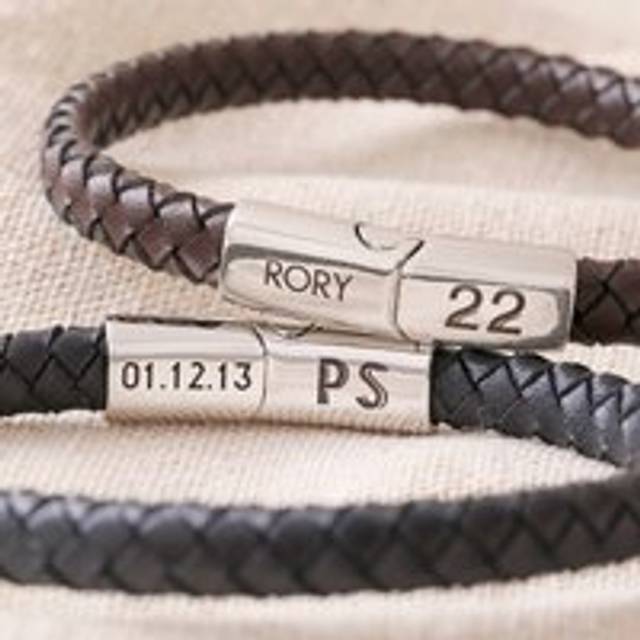 Personalised Men's Woven Bracelet with Magnetic Clasp - black/silver - one size